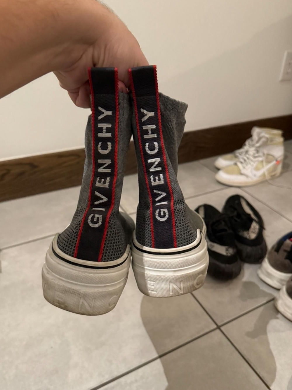 Givenchy Grey Knit Sock Sneakers with Red & Black Heel Tab
